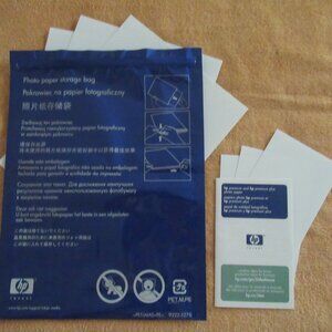 HP Photo Paper + Storage Bag;  3 8x11 sheets + 3 4x6 sheets
